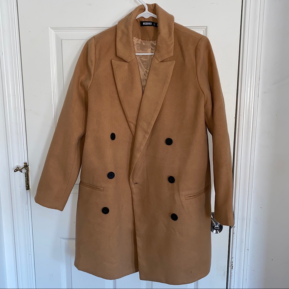Camel Oversized Double Breasted Coat,Missguided.